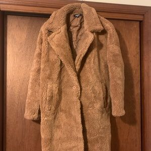 MISSGUIDED TEDDY SHERPA COAT LARGE TAN